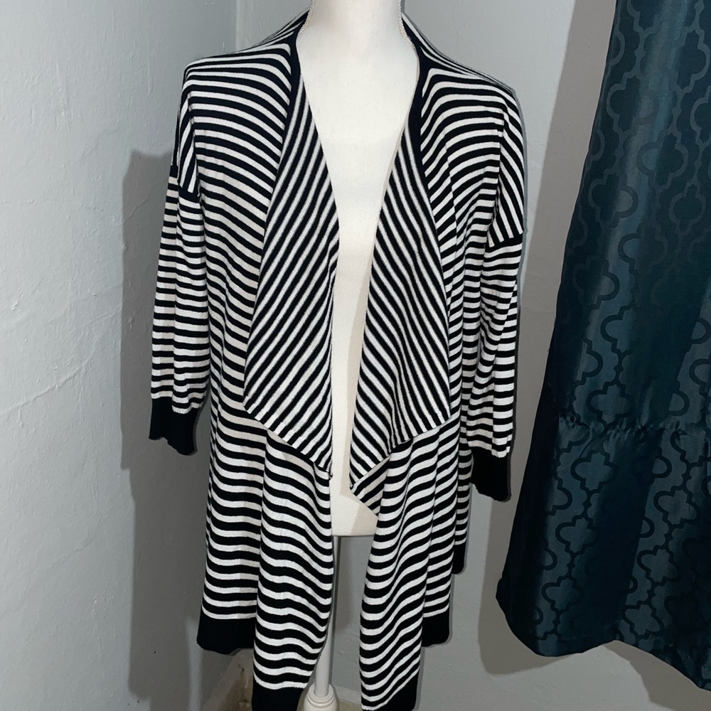 Cable & Gauge Black and White Striped Cardigan